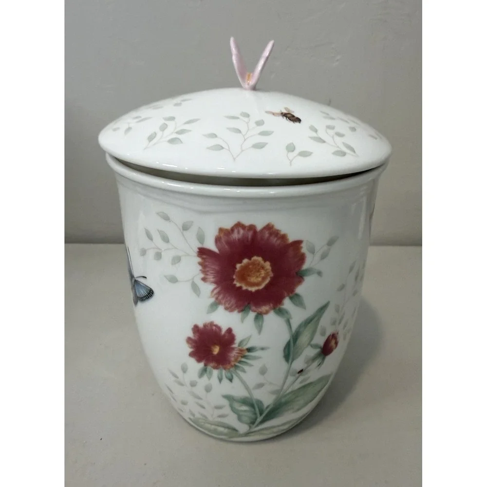 Lenox Porcelain Butterfly Meadow Large Canister with Lid 9